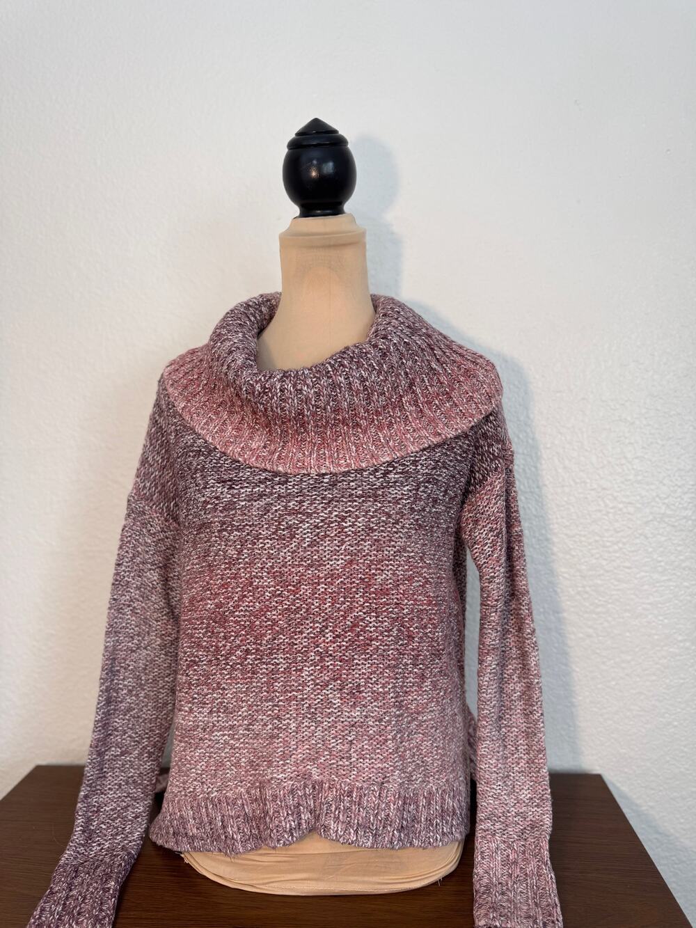 American Eagle Wide Cowl Neck Sweater Small Petite Marled Rose Mauve Knit